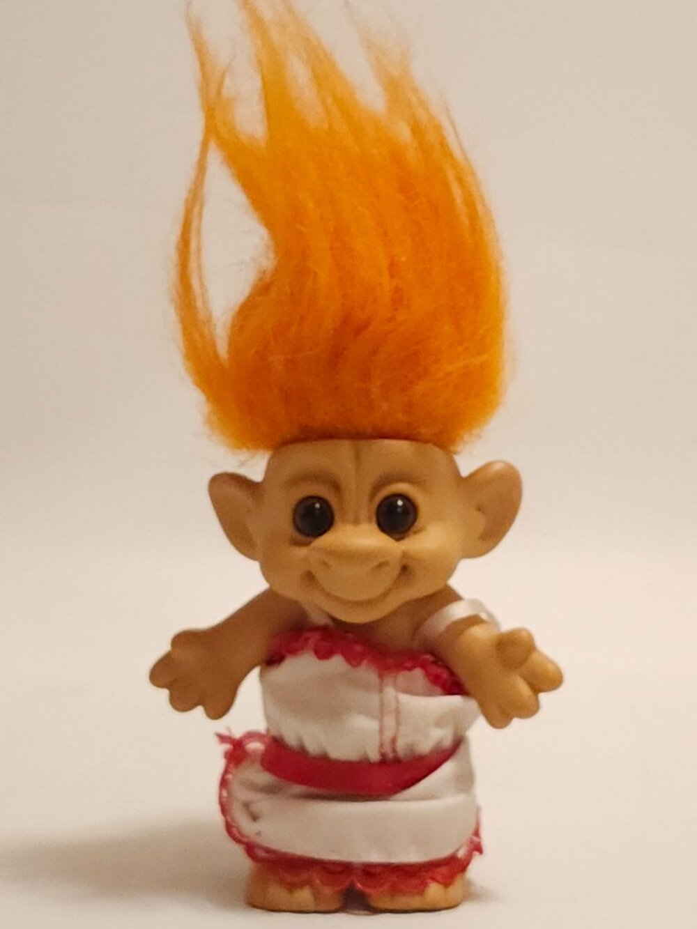 RETRO Russ Berrie troll doll FOREST TROLL Orange Hair with Dress 90s